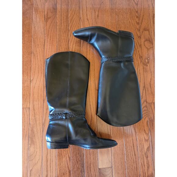 Vintage Brazilian leather tall boots pull on 1980s braided belt pointed toe 9 - Picture 6 of 8